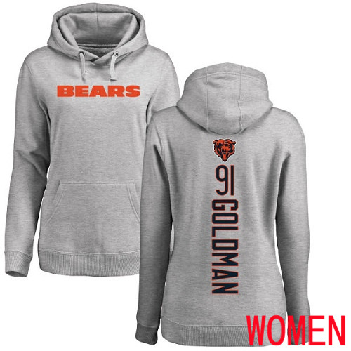 Chicago Bears Ash Women Eddie Goldman Backer NFL Football #91 Pullover Hoodie Sweatshirts->women nfl jersey->Women Jersey